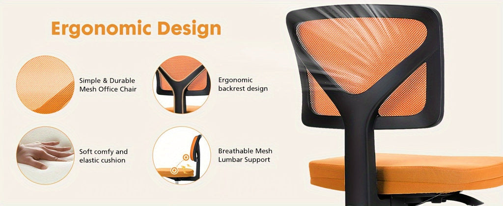 Ergonomic Armless Mesh Swivel Office Desk Chair with Wheels