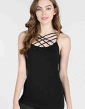 Triple cross strap camisole in solid black and white, minimalist sporty style knit top