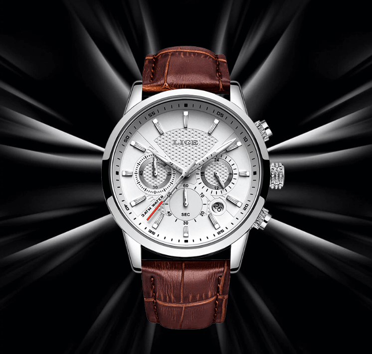 Men's Waterproof Chronograph Sport Watch with Leather Strap