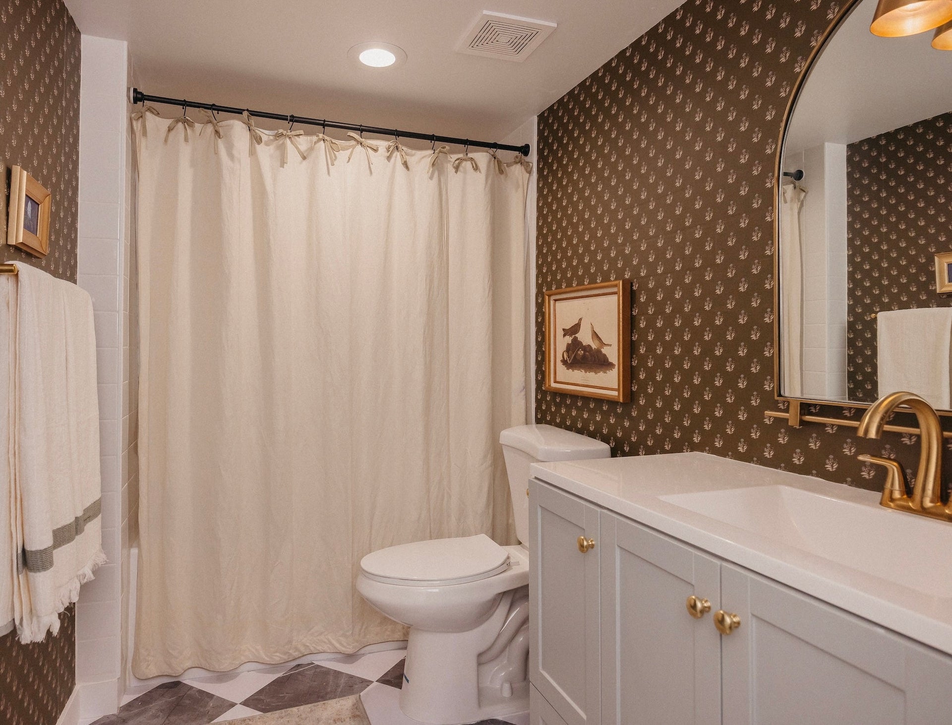 Mulberry Court Floral Removable Wallpaper in Beige and Brown