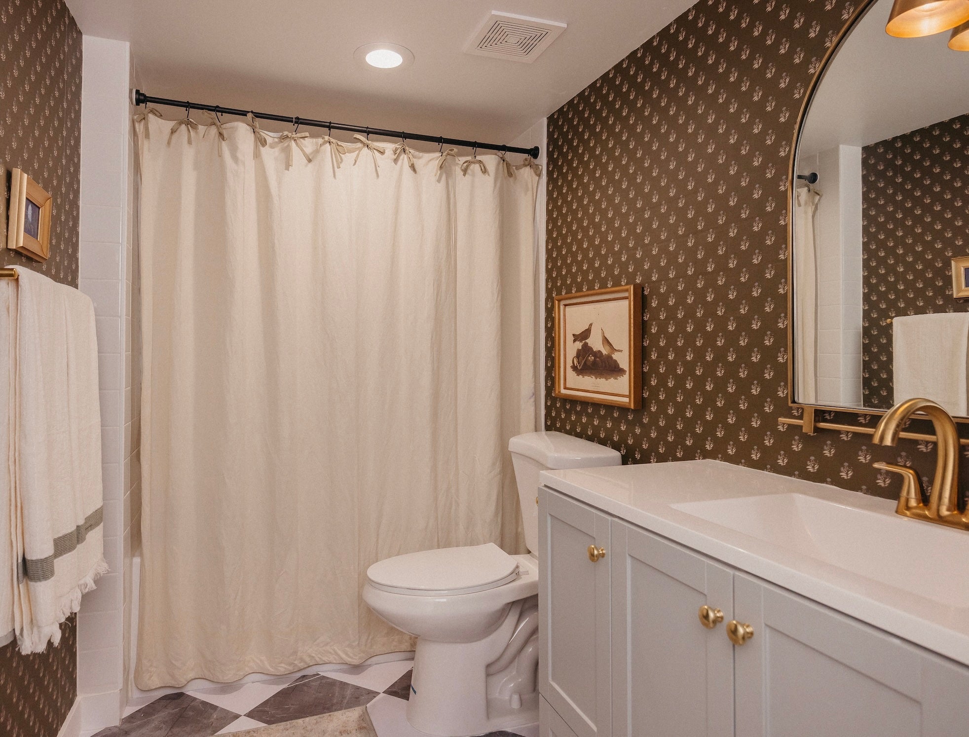 Mulberry Court Floral Removable Wallpaper in Beige and Brown