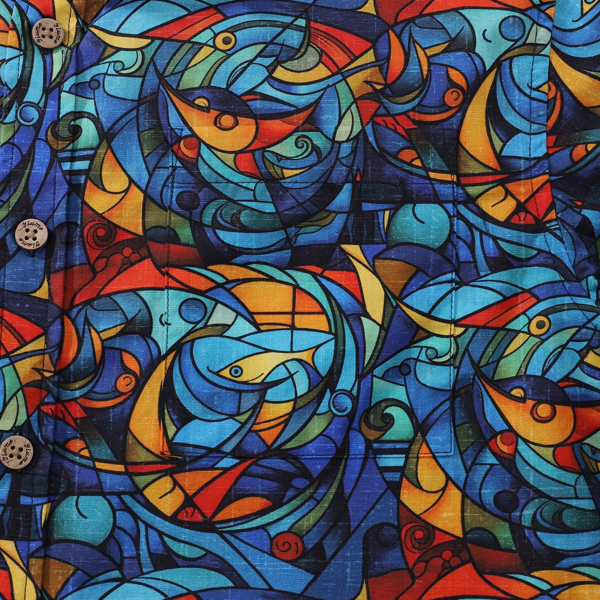 1960s Vintage Men's Cubism Print Cotton Hawaiian Aloha Shirt
