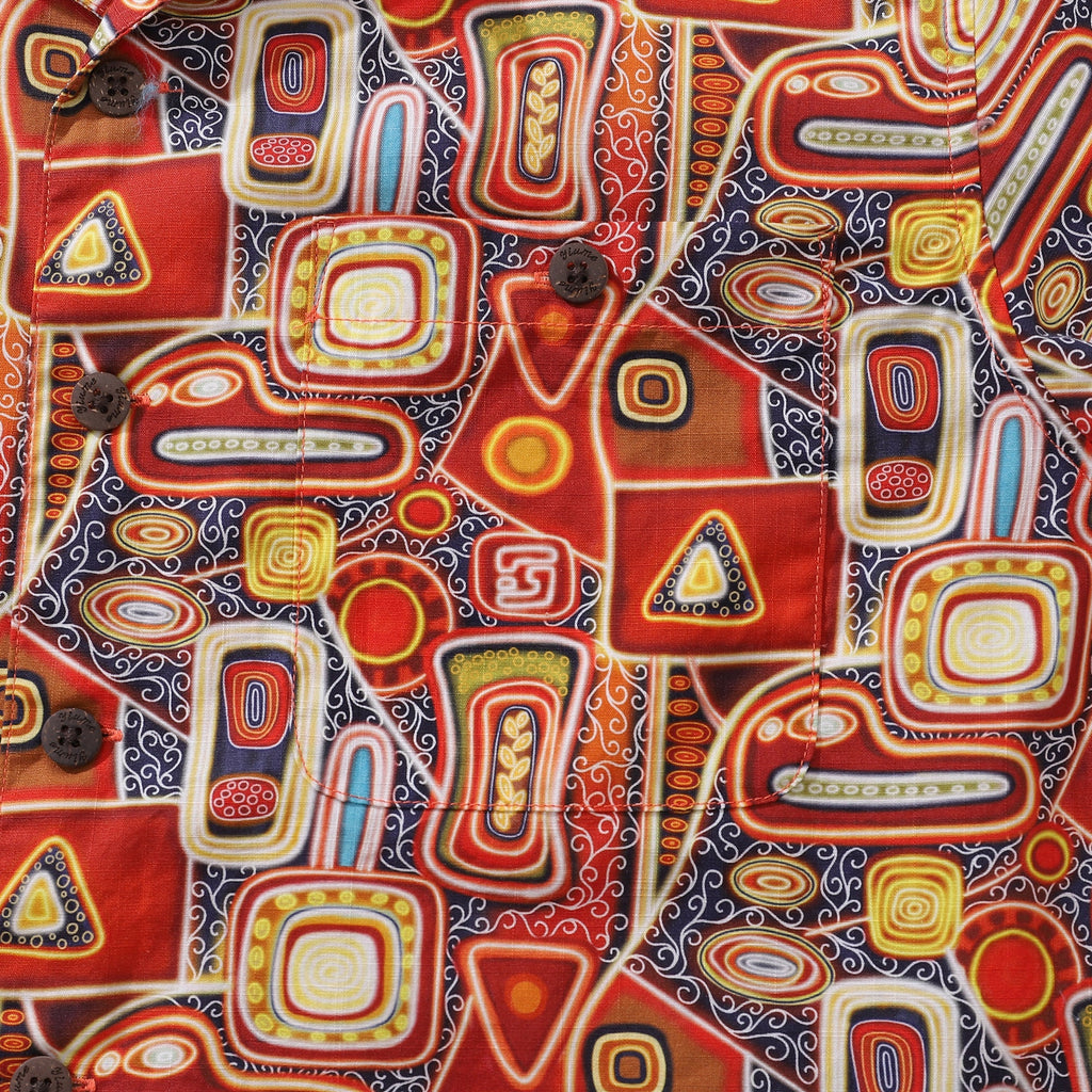 1970s Retro Abstract Print Hawaiian Shirt, Cotton Camp Collar