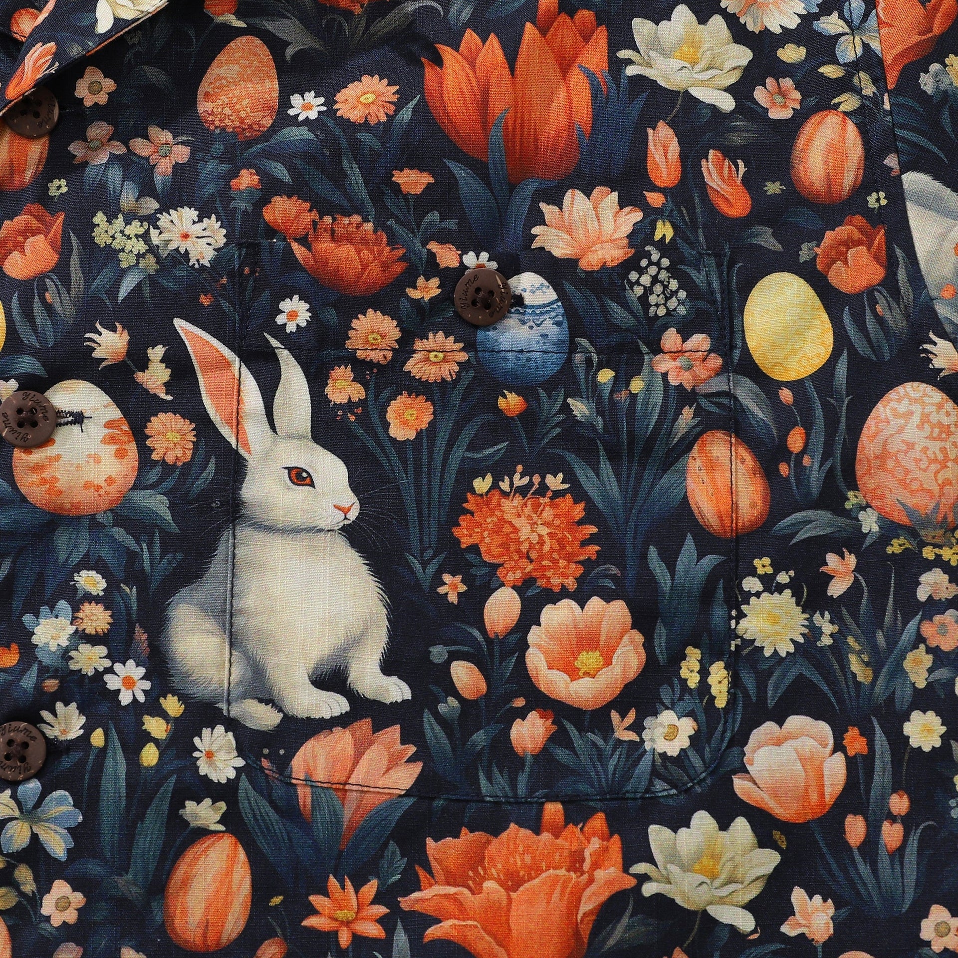 Whimsical Easter Print Cotton Camp Collar Shirt for Men