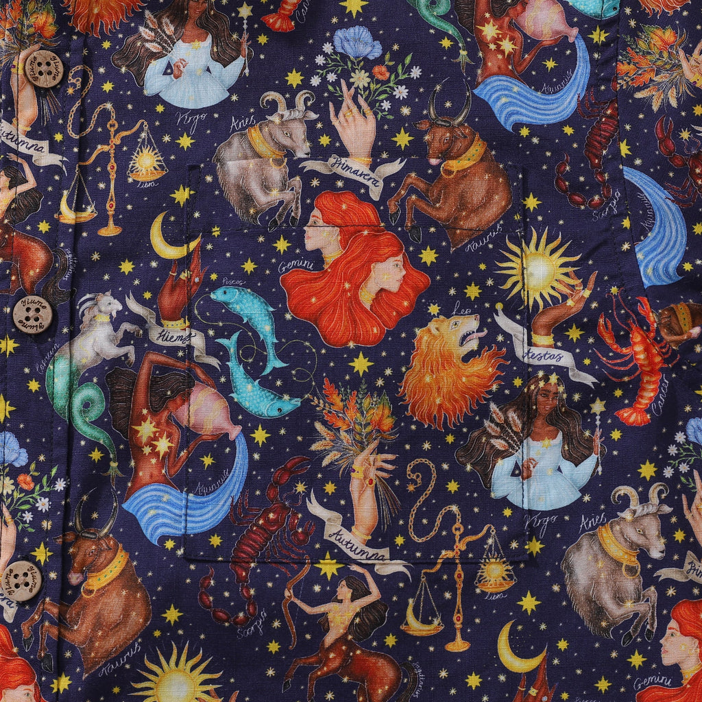 Men's Zodiac Embrace the Seasons Cotton Aloha Shirt Navy Blue