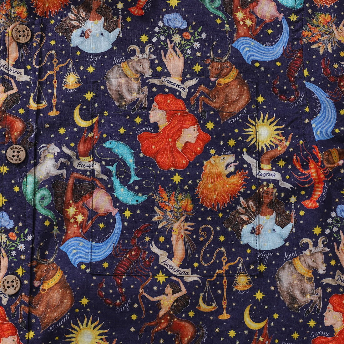 Men's Zodiac Embrace the Seasons Cotton Aloha Shirt Navy Blue