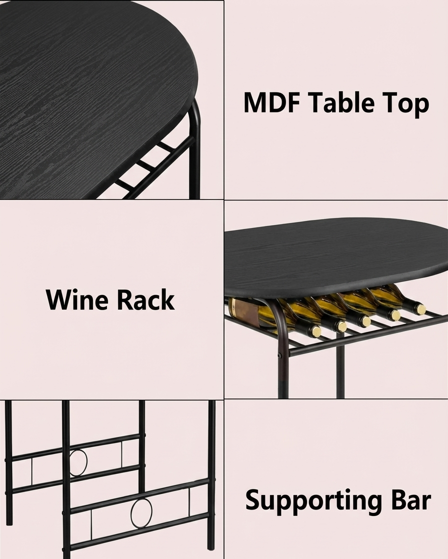 3-Piece Minimalist Dining Set with Wood Table and Metal Chairs