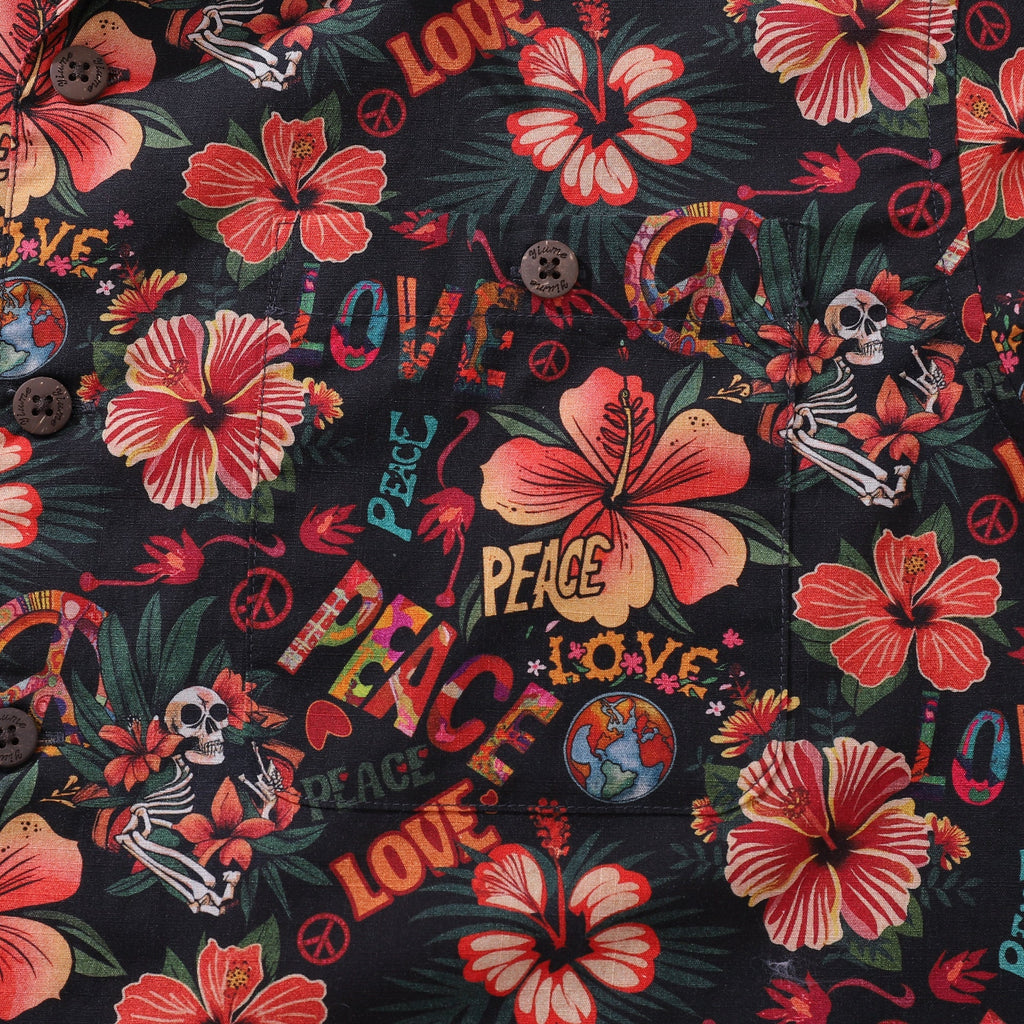 Men's Musical Hibiscus Cotton Camp Collar Aloha Shirt