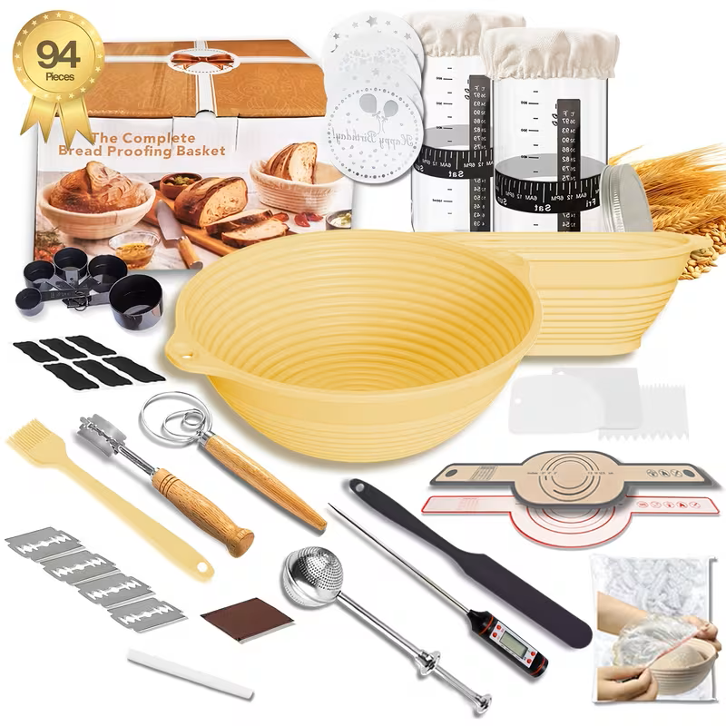 94-Piece Sourdough Bread Starter and Proofing Basket Baking Kit