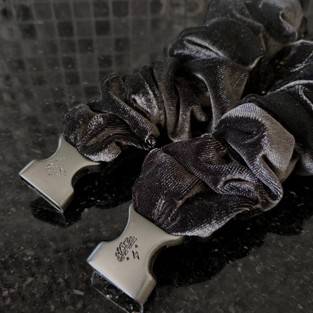 Velvet Black Buckle Scrunchie | Edgy Chic Hair Tie