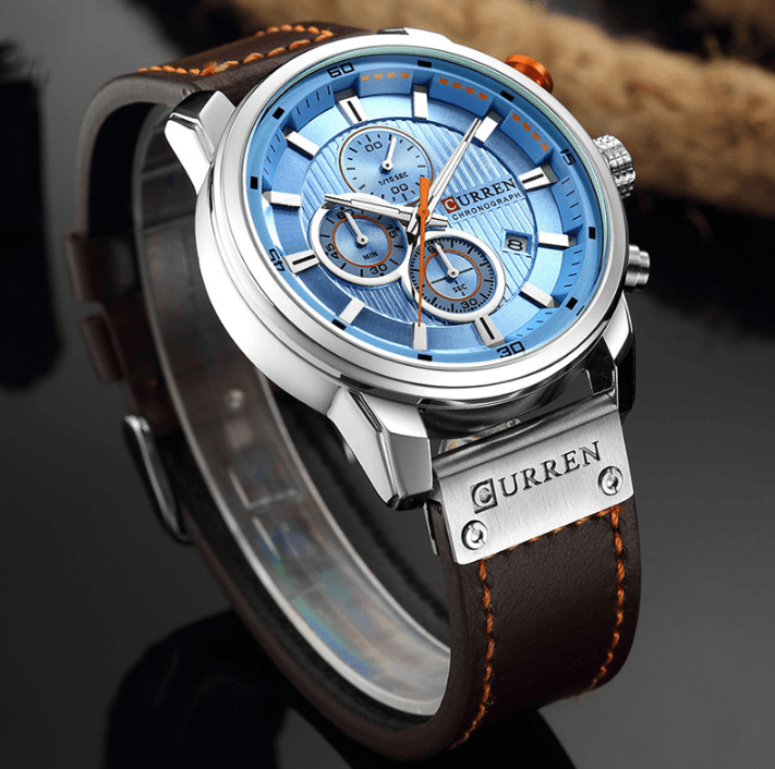 Men’s Elegant Sport Chronograph Watch with Leather Band