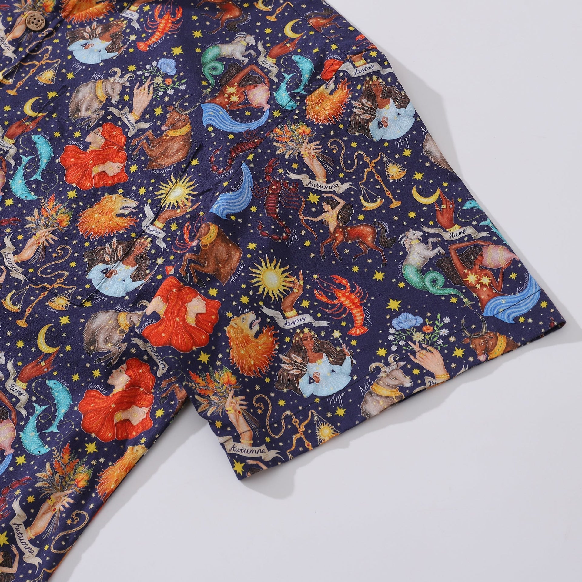Men's Zodiac Embrace the Seasons Cotton Aloha Shirt Navy Blue