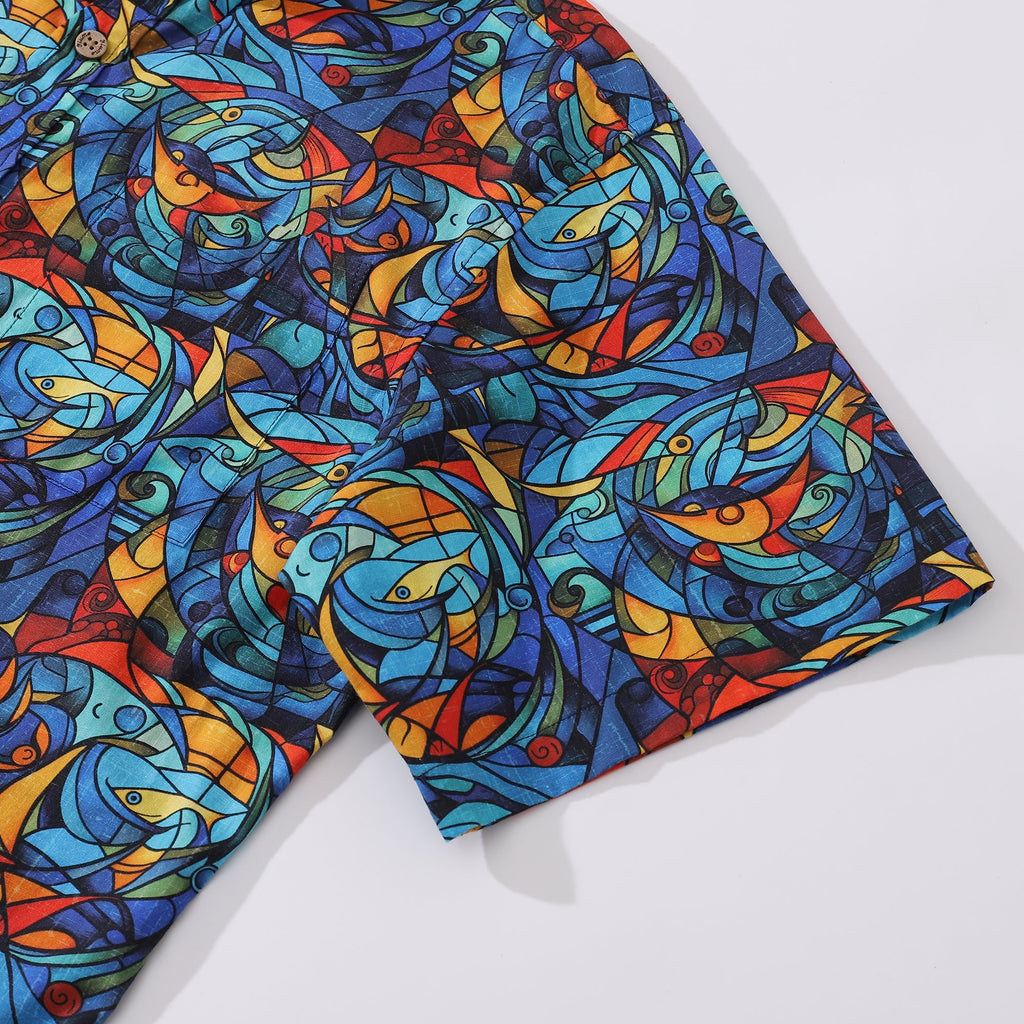 1960s Vintage Men's Cubism Print Cotton Hawaiian Aloha Shirt