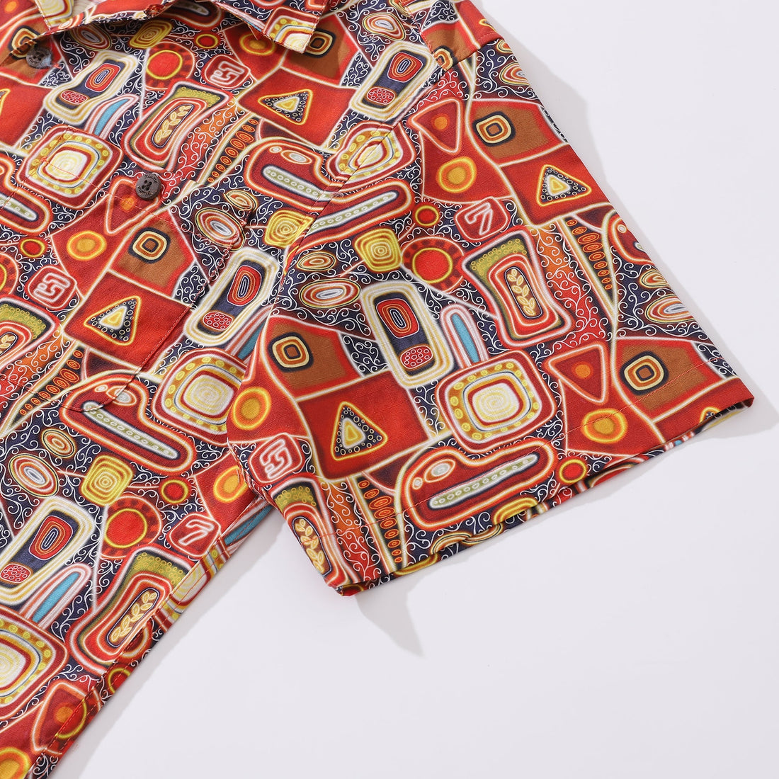 1970s Retro Abstract Print Hawaiian Shirt, Cotton Camp Collar