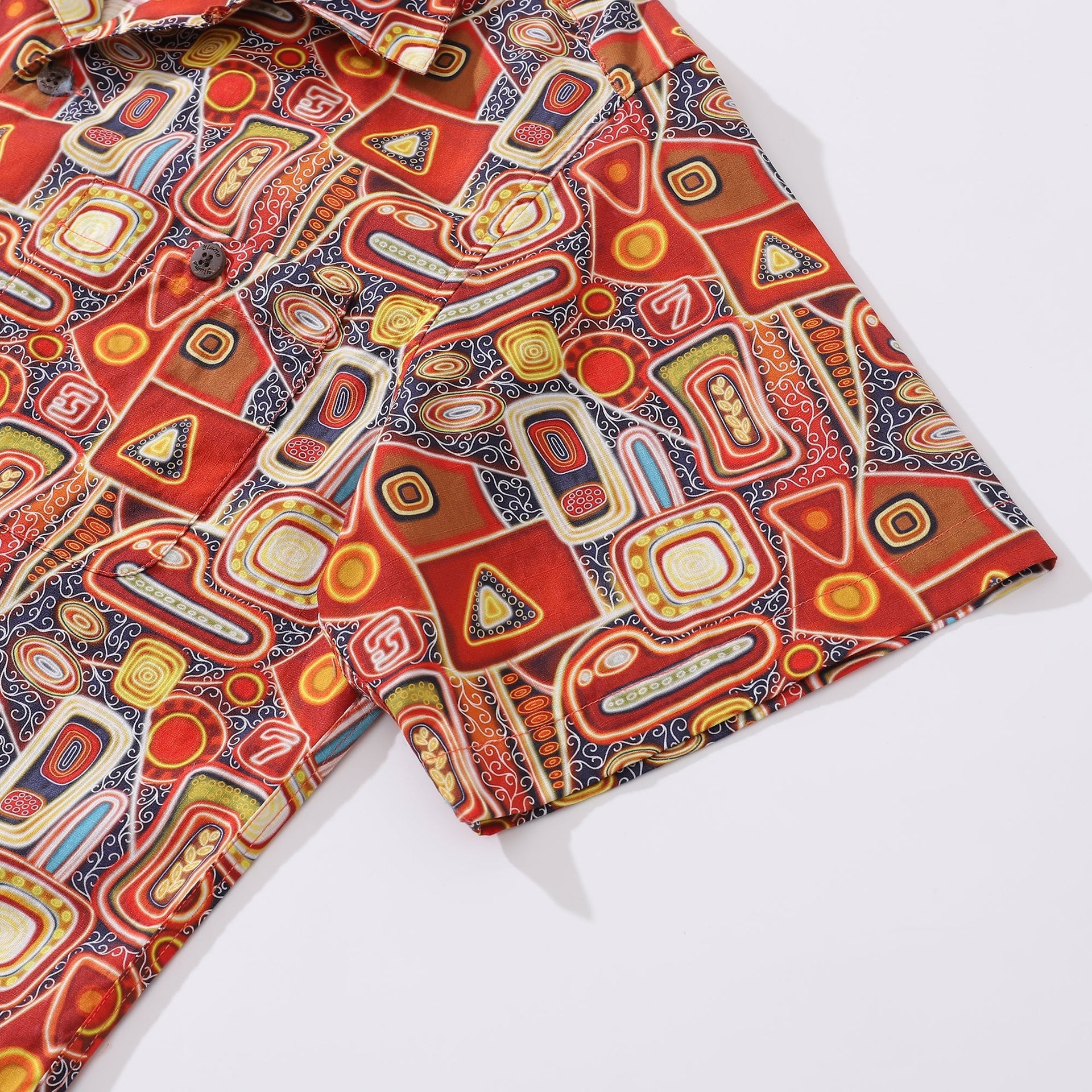 1970s Retro Abstract Print Hawaiian Shirt, Cotton Camp Collar