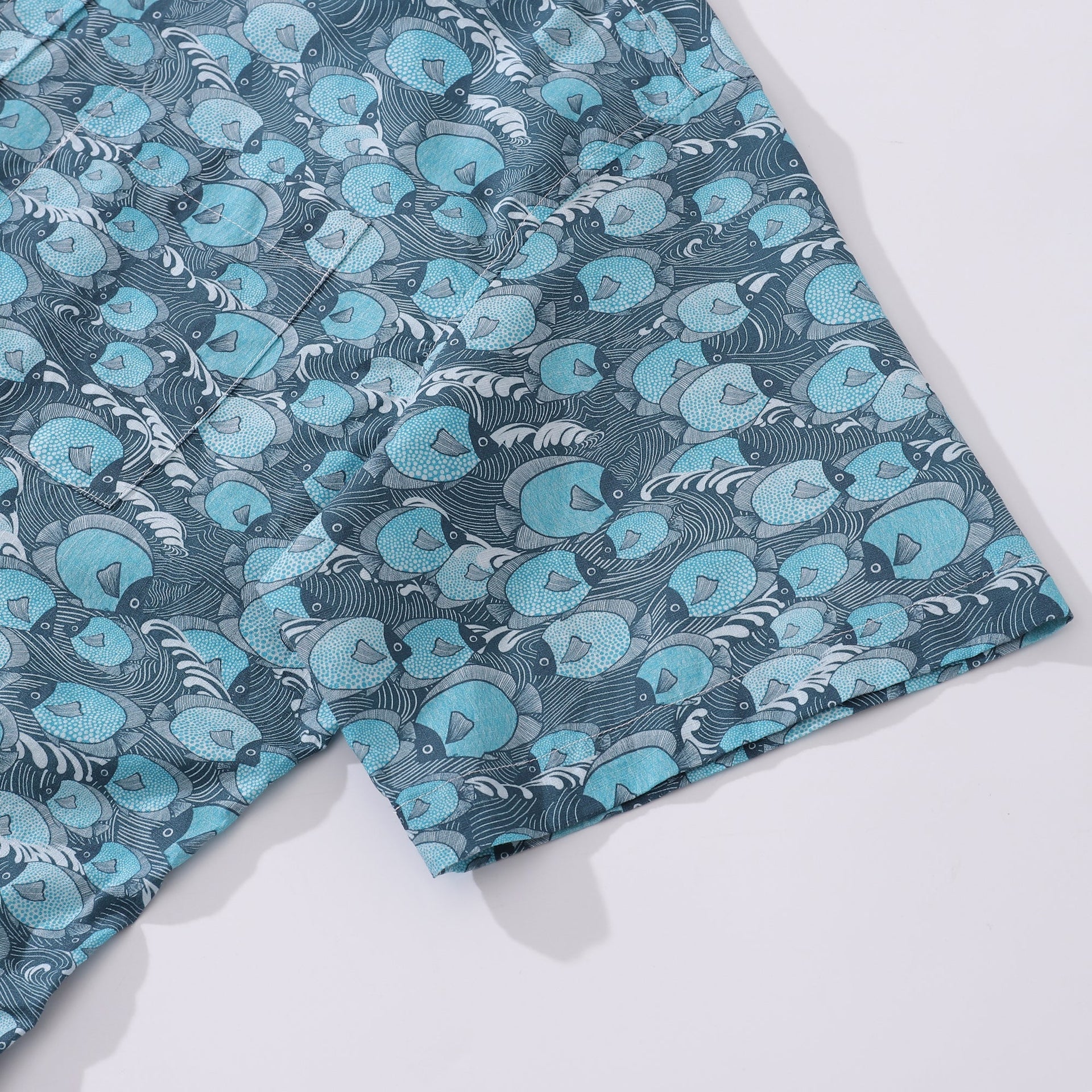 Men's Hawaiian Dottyfish Print Cotton Short Sleeve Aloha Shirt