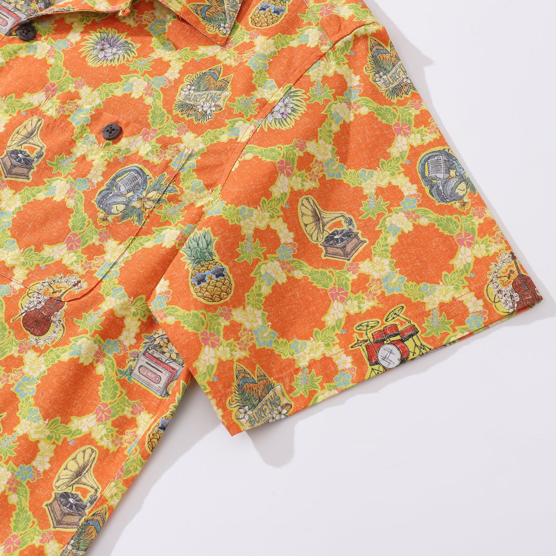 Vintage Tropical Hawaiian Shirt: Music Print Relaxed Fit Cotton