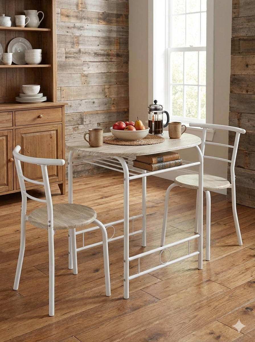 3-Piece Minimalist Dining Set with Wood Table and Metal Chairs