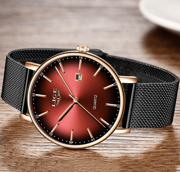 LIGE Men's Elegant Stainless Steel Dress Watch with Date Display