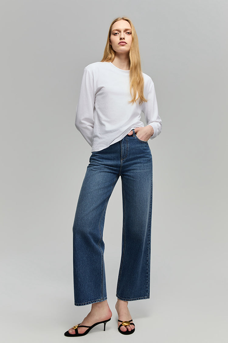 Cloud White & Onyx Crew Neck Long Sleeve Tops