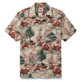 Men's vintage beige shirt featuring an equestrian and hunting scene print.