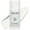 Tallow Mineral Sunscreen SPF 50 bottle by Clean + Kind, featuring ingredients list including grass-fed tallow, zinc oxide, and raspberry seed oil.