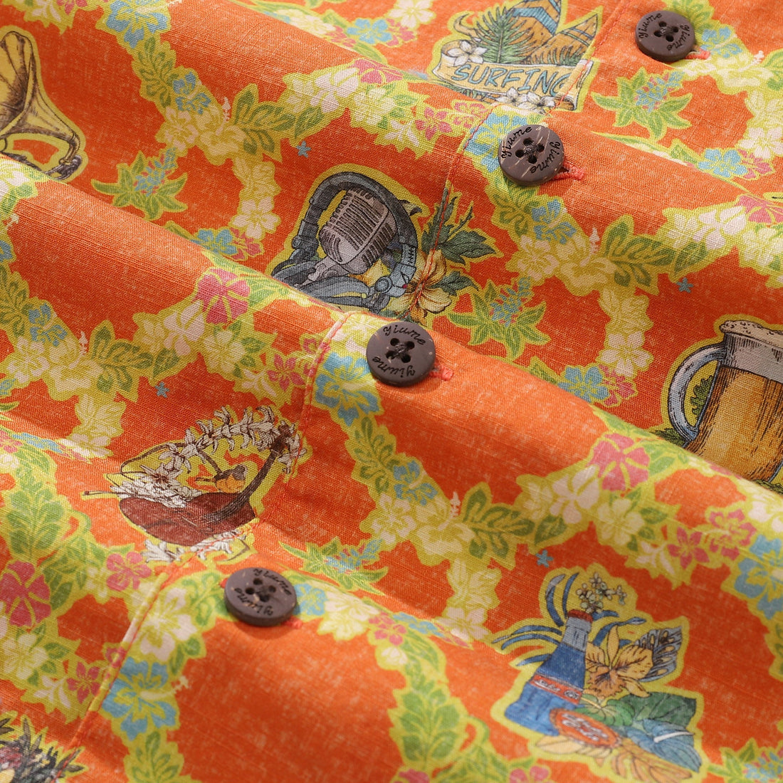 Vintage Tropical Hawaiian Shirt: Music Print Relaxed Fit Cotton