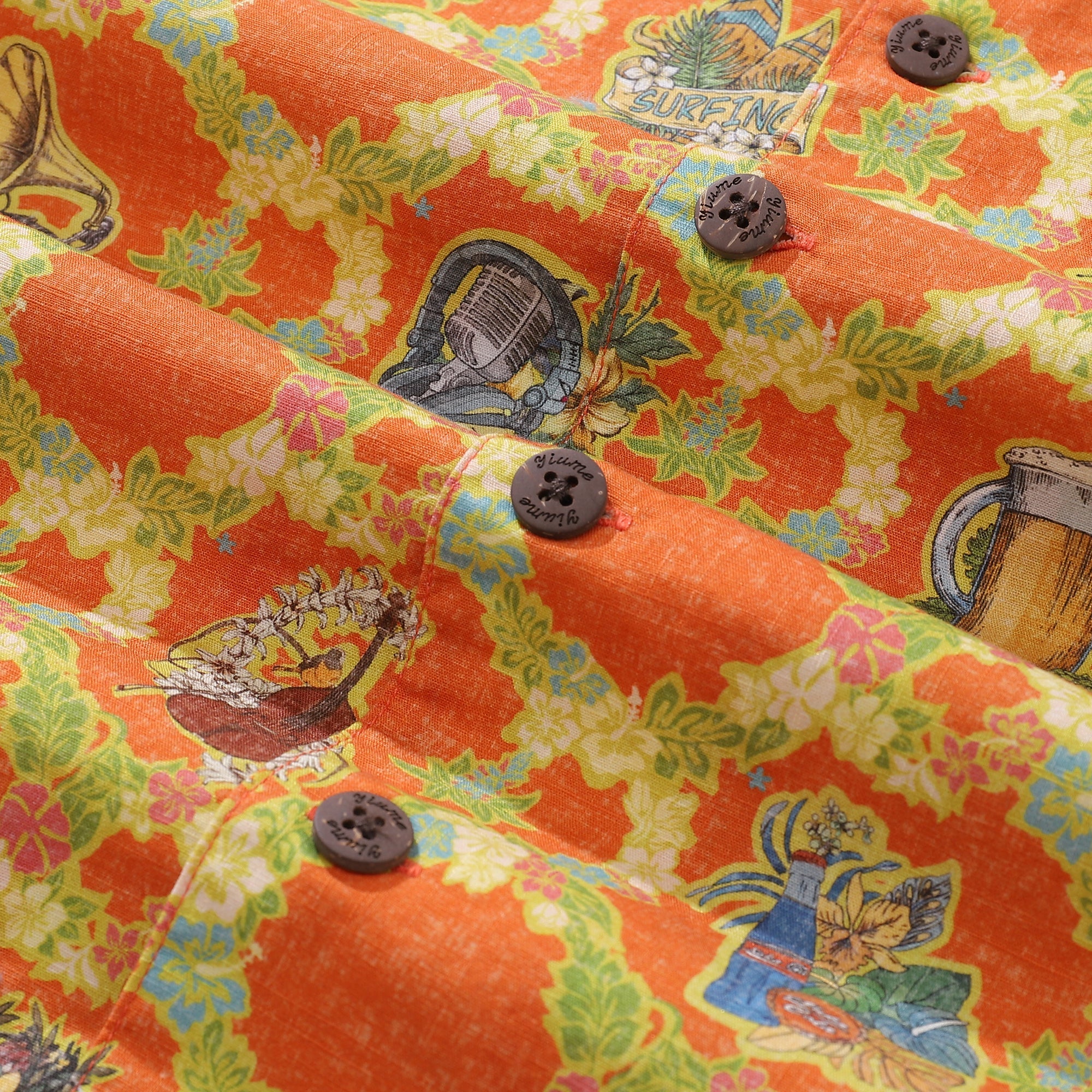 Vintage Tropical Hawaiian Shirt: Music Print Relaxed Fit Cotton