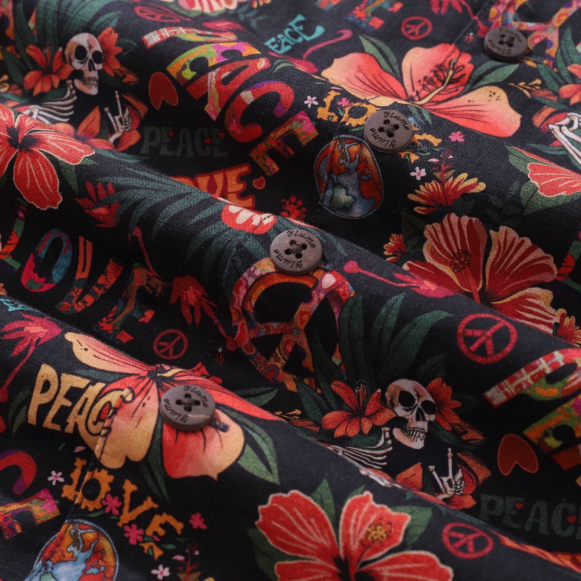 Men's Musical Hibiscus Cotton Camp Collar Aloha Shirt