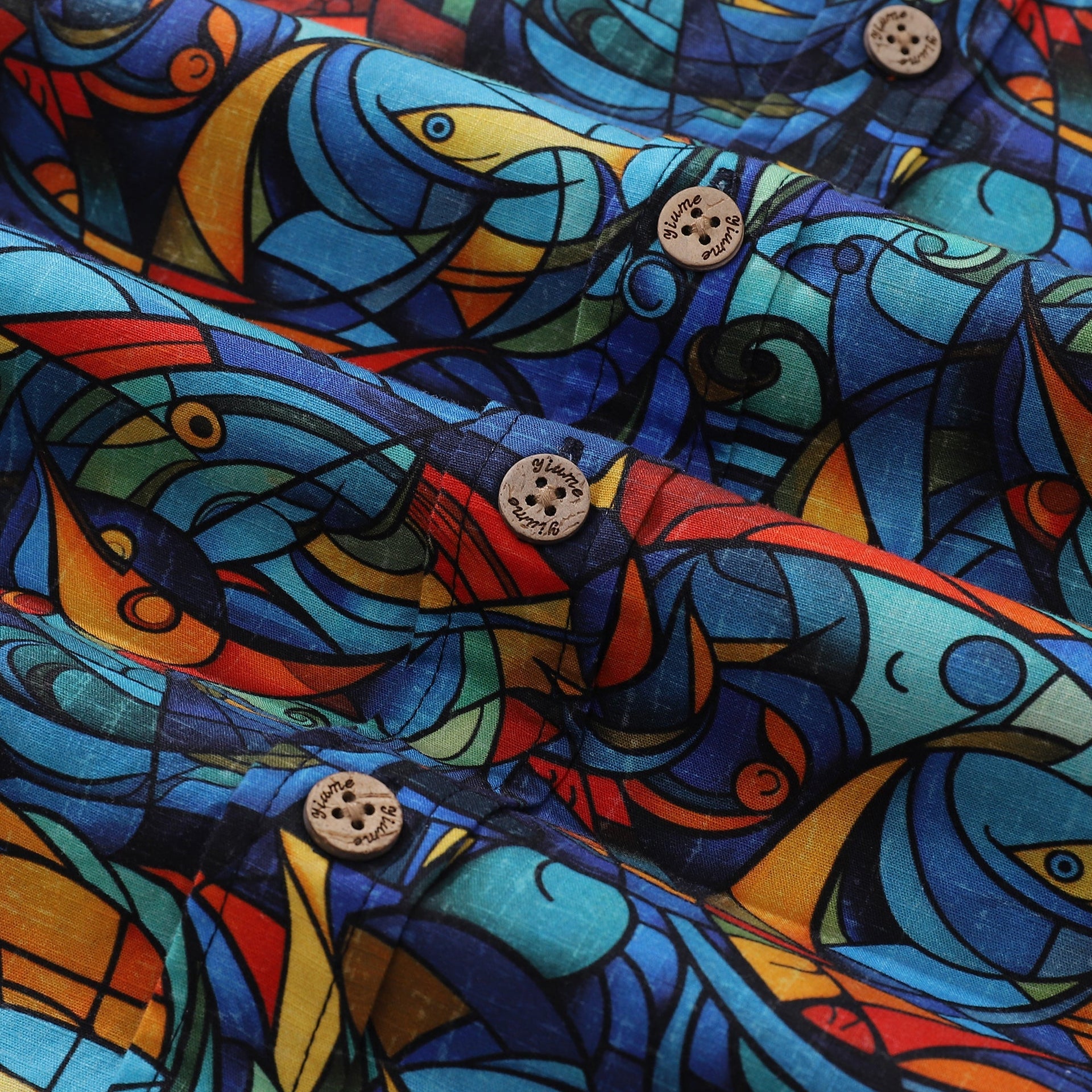 1960s Vintage Men's Cubism Print Cotton Hawaiian Aloha Shirt