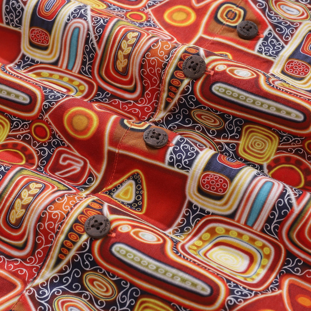 1970s Retro Abstract Print Hawaiian Shirt, Cotton Camp Collar