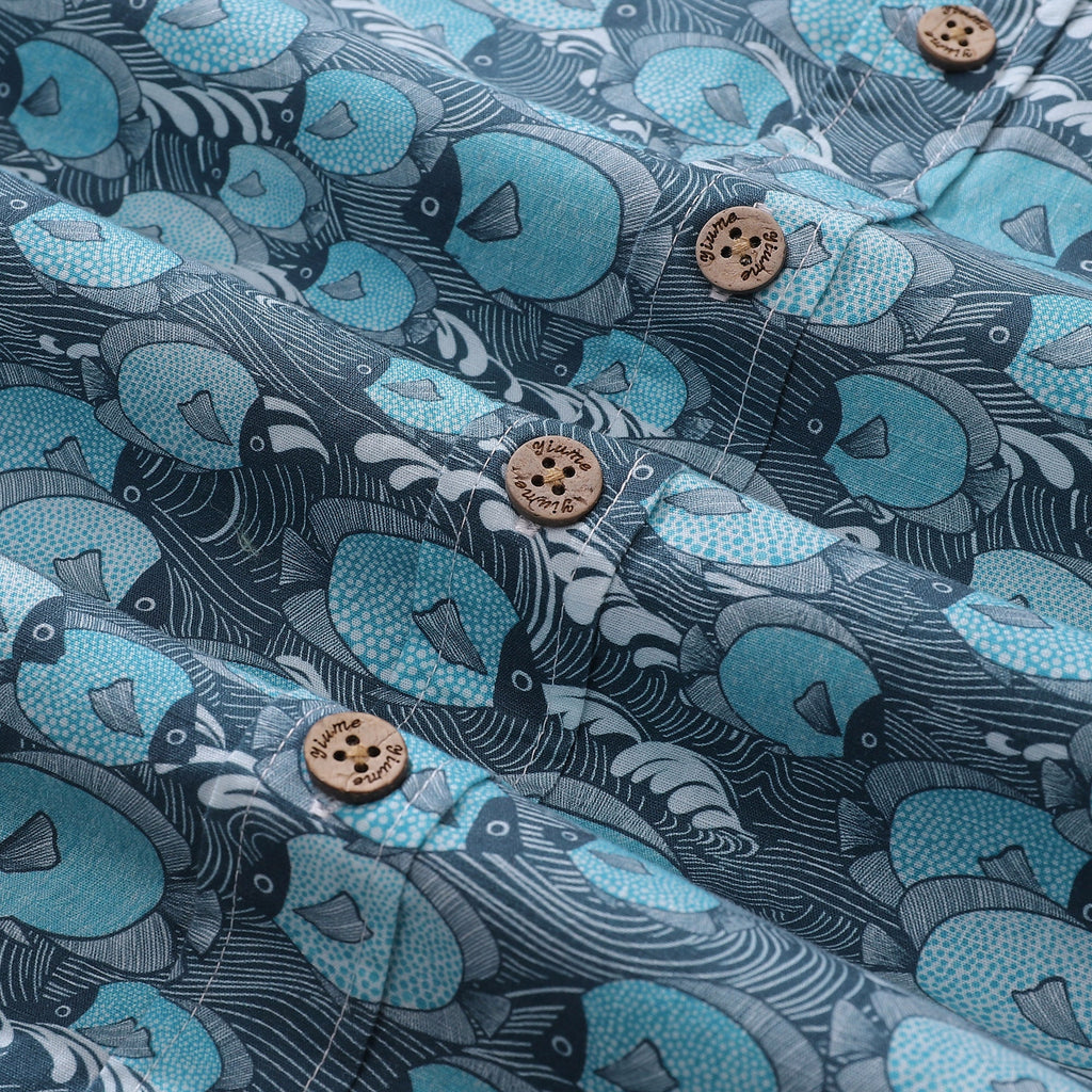 Men's Hawaiian Dottyfish Print Cotton Short Sleeve Aloha Shirt