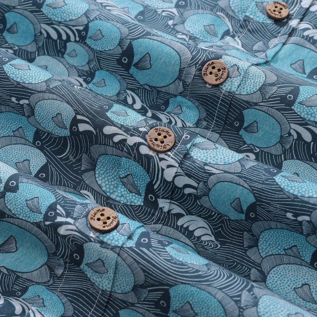 Men's Hawaiian Dottyfish Print Cotton Short Sleeve Aloha Shirt