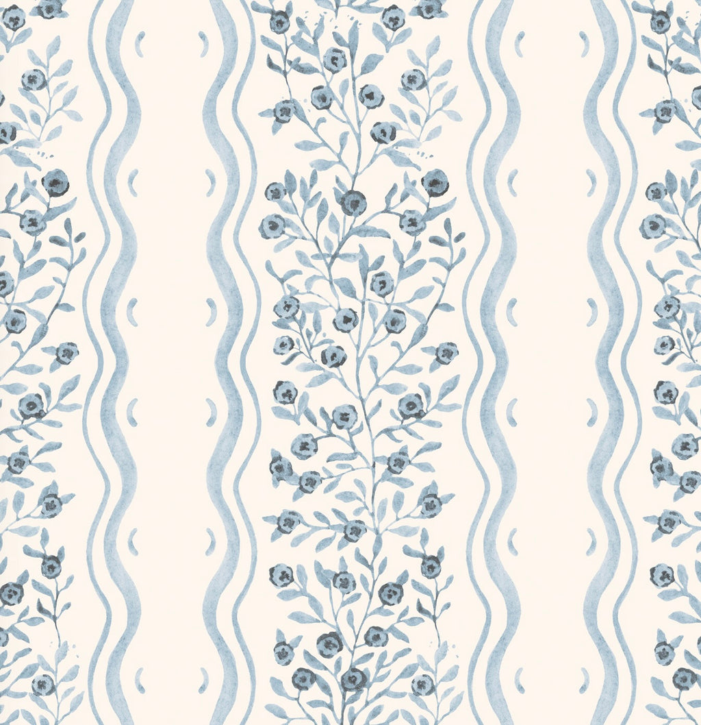 Jovy Floral Wallpaper in Blue and Cream - Traditional Wall Art