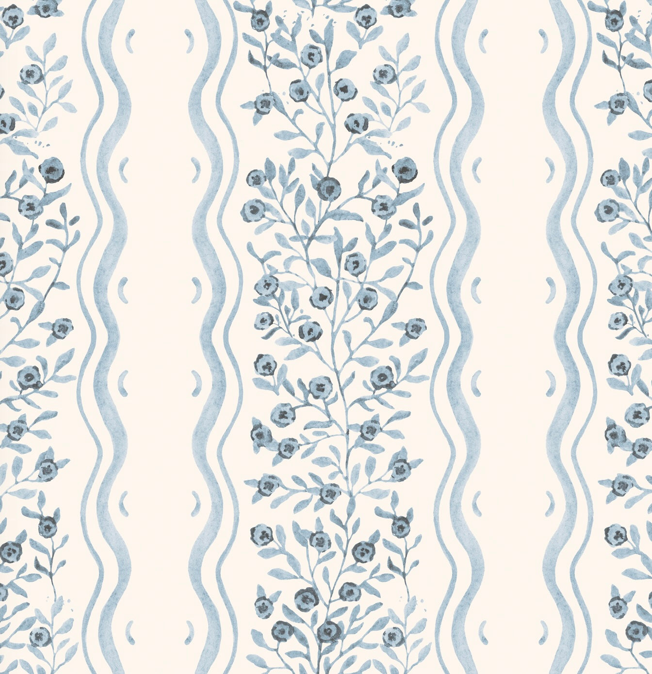 Jovy Floral Wallpaper in Blue and Cream - Traditional Wall Art