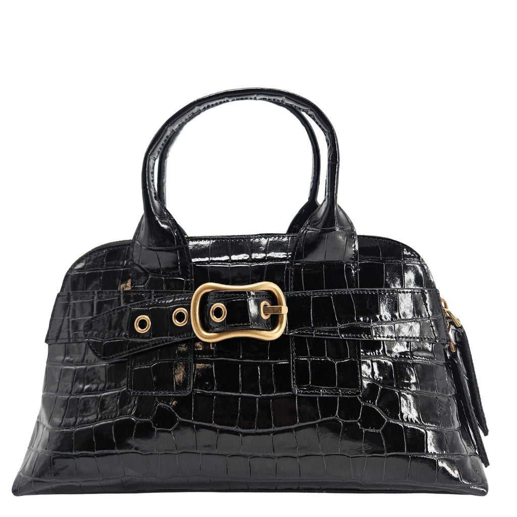 Niky Black Moc Croc Leather Mini tote Bag