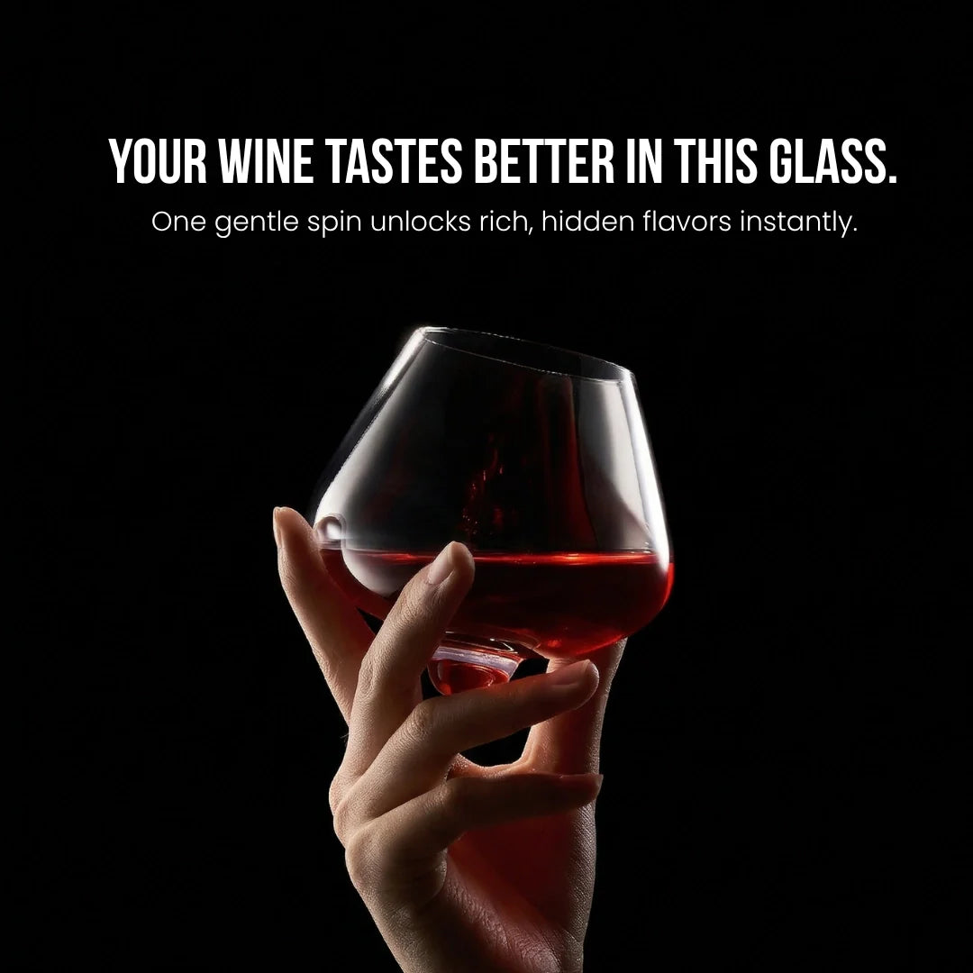 Rotating Crystal Wine Glass with Wooden Coaster for Aeration