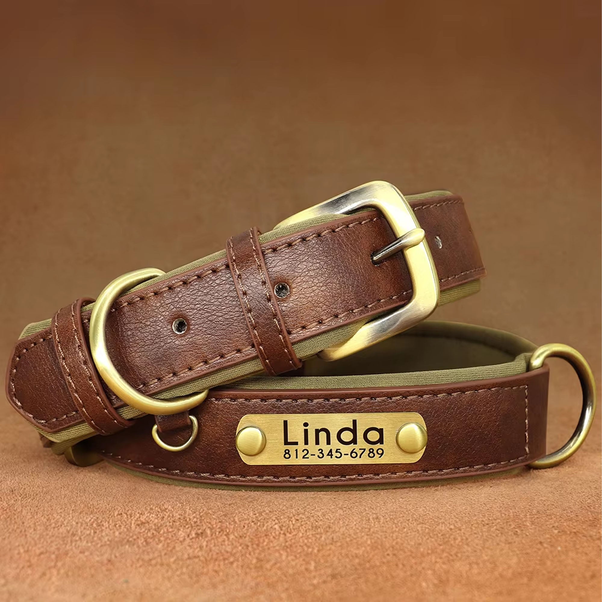 Personalized Dog Collar, Custom Engraved PU Leather Dog Collars, Free Engraving ID Tag Nameplate For Small Medium Large Dogs - C1515