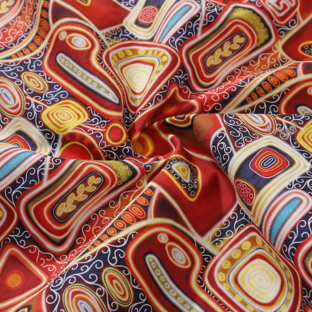 1970s Retro Abstract Print Hawaiian Shirt, Cotton Camp Collar