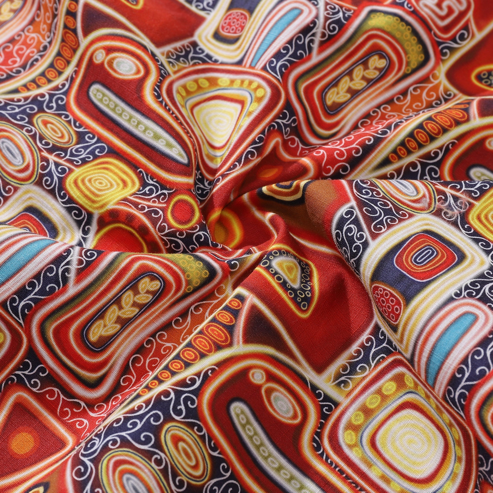 1970s Retro Abstract Print Hawaiian Shirt, Cotton Camp Collar