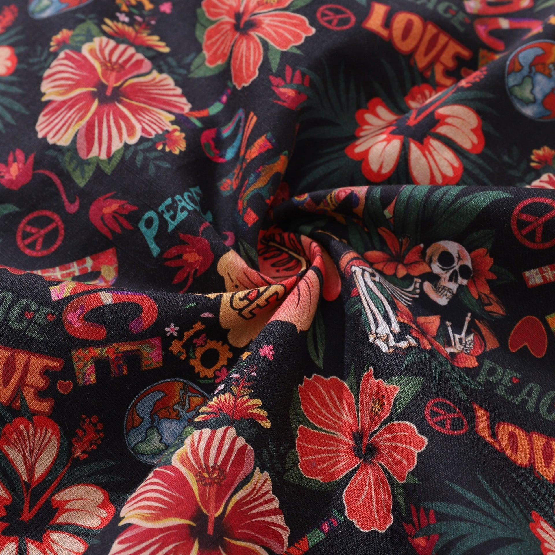 Men's Musical Hibiscus Cotton Camp Collar Aloha Shirt