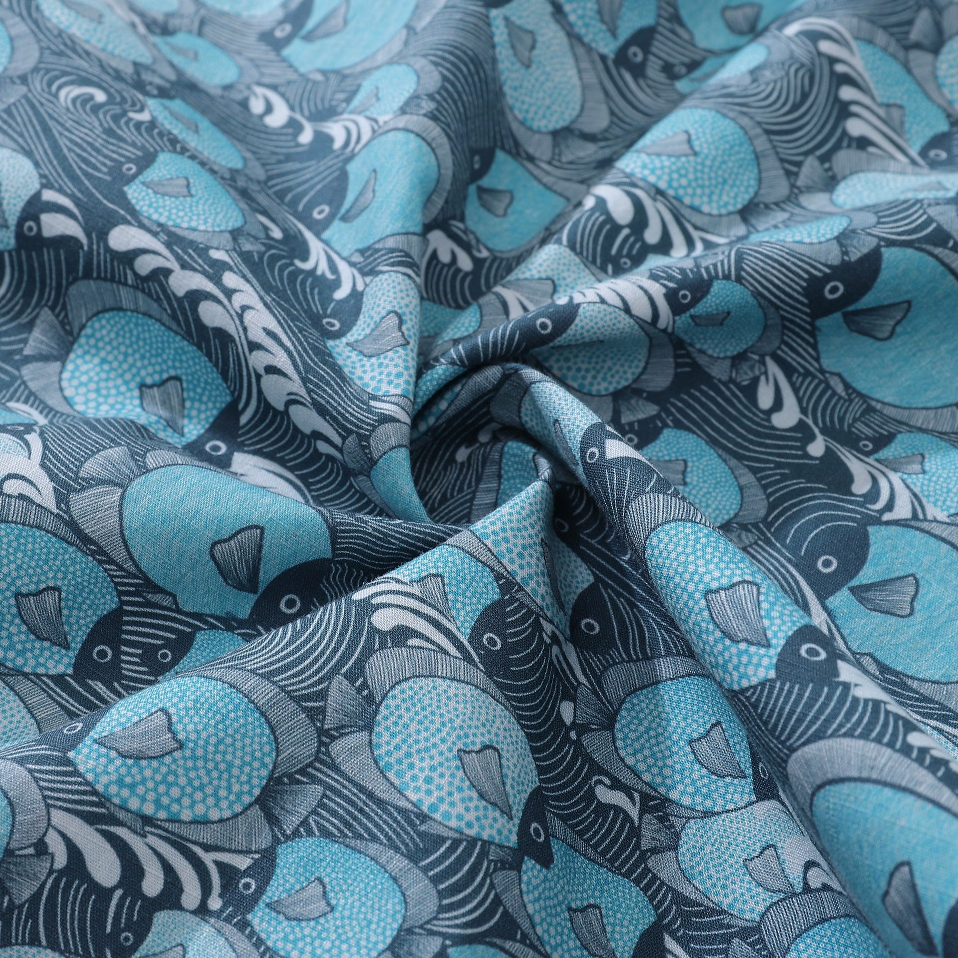 Men's Hawaiian Dottyfish Print Cotton Short Sleeve Aloha Shirt