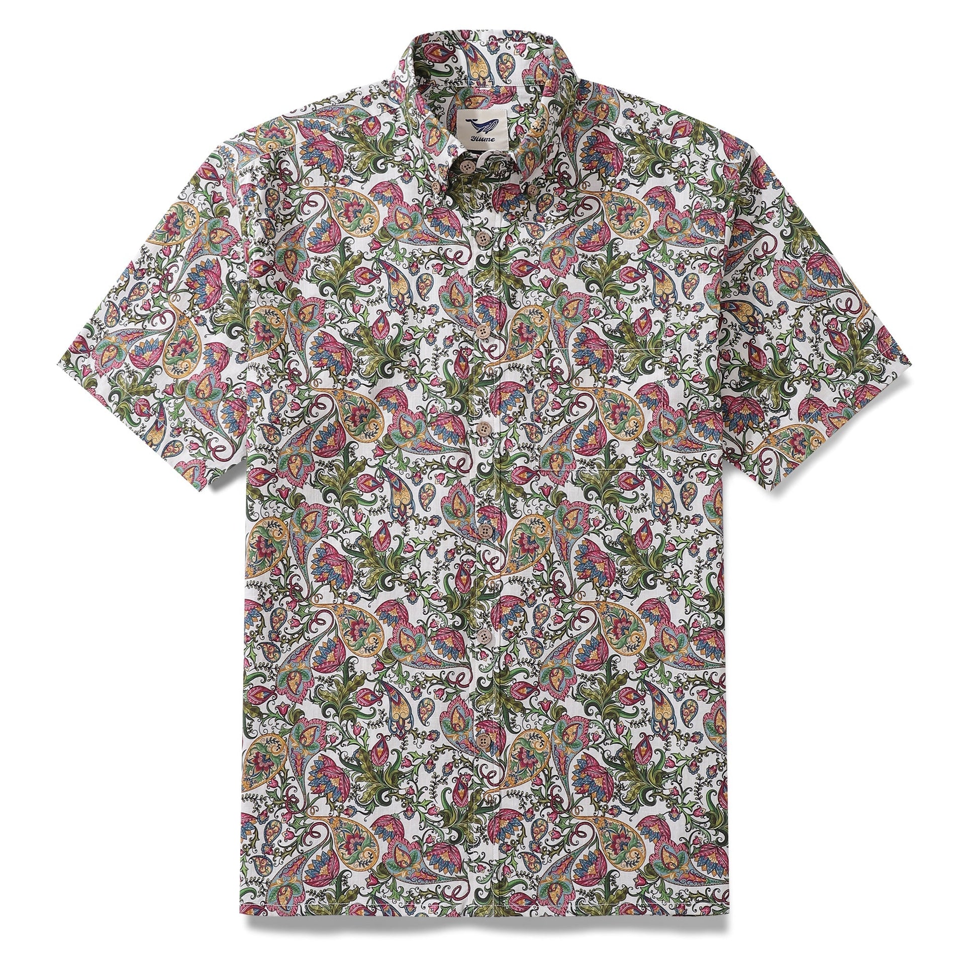 Men's sophisticated botanical floral print button-down cotton shirt
