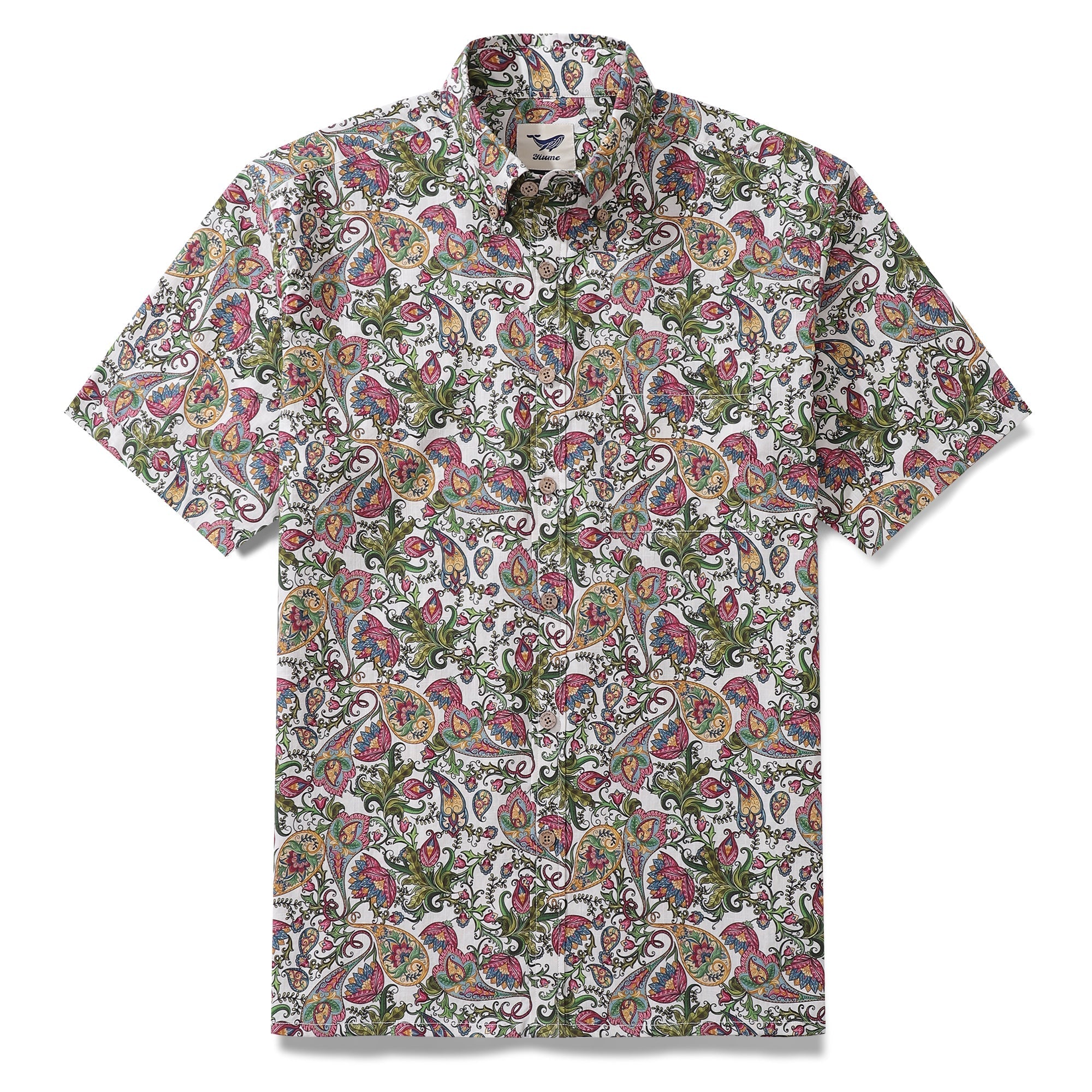 Men's sophisticated botanical floral print button-down cotton shirt