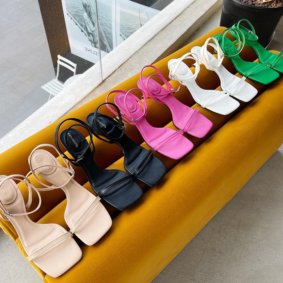 Square Open Toe Mid Heel Slide Sandals for Women Chic Slip-On Pumps - front view