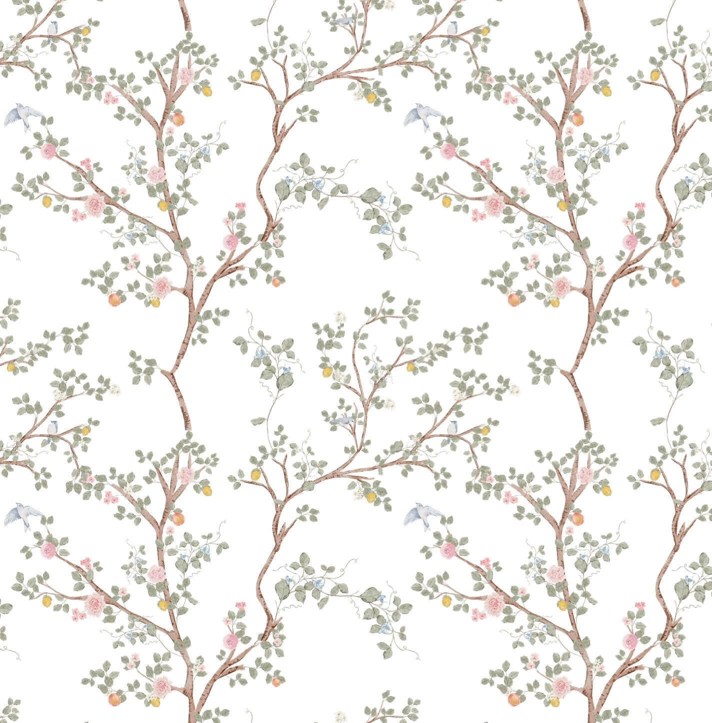 Halen Traditional Floral Wallpaper in Sage Green and Soft Pink