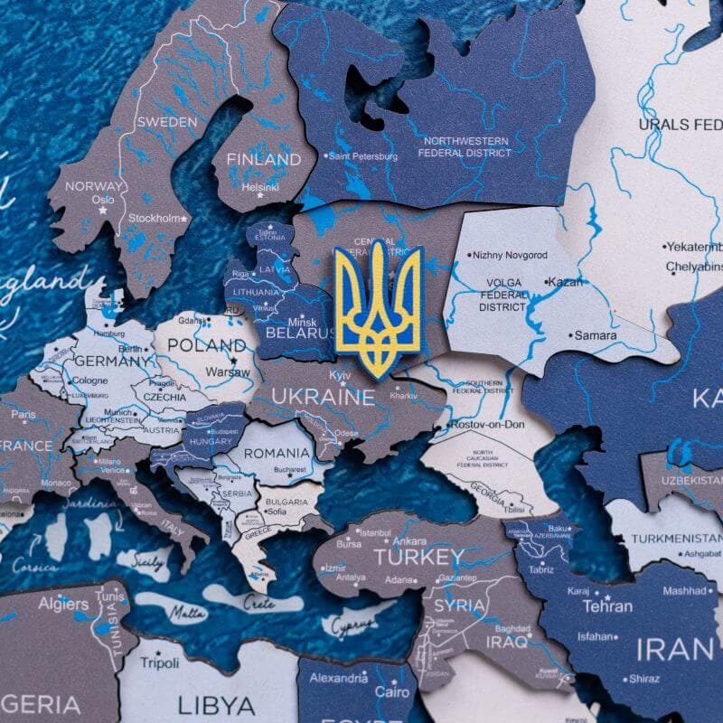 Ukrainian Map Sticker Pins Set - Patriotic Blue & Yellow Decor