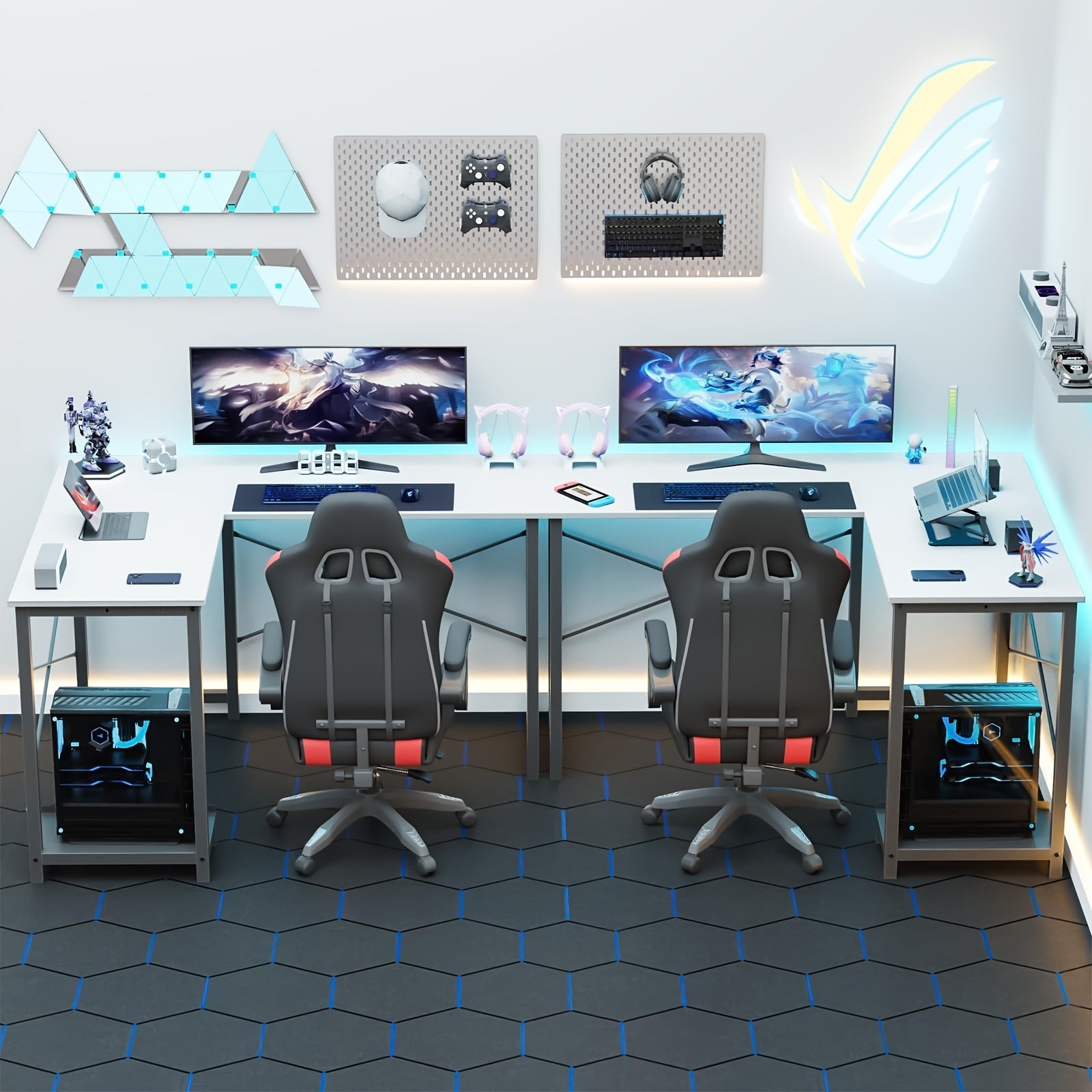 L-Shaped Corner Computer Desk with Storage Pocket Industrial Wood