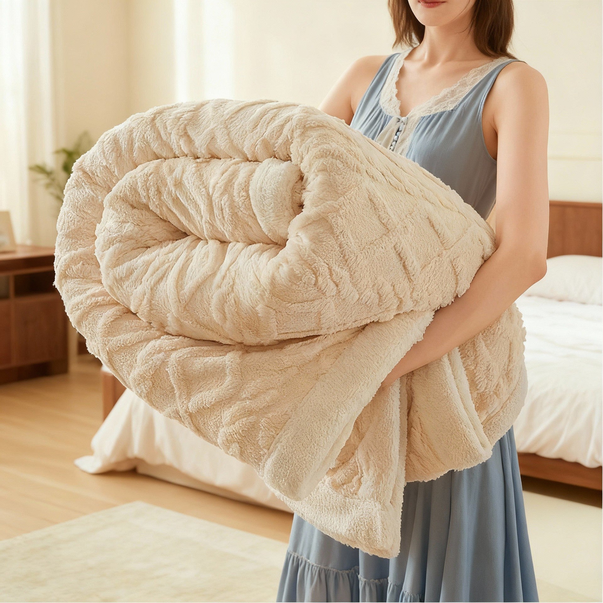 3D Waffle Texture Flannel Throw Blanket – Soft Cozy Bedding 50x60