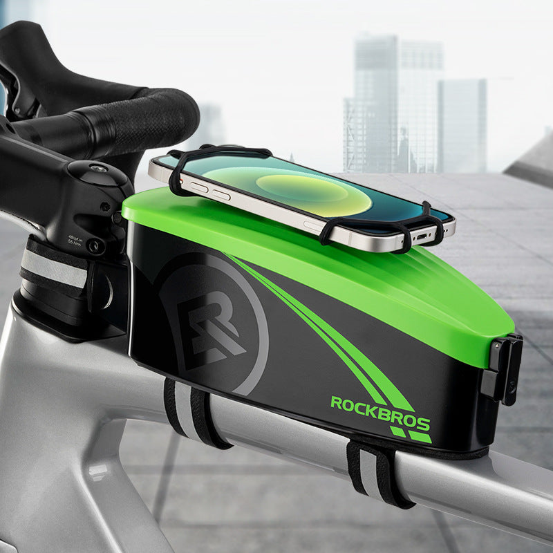 Rainproof Bike Frame Bag with Quick-Access Flip Cover - Black/Green